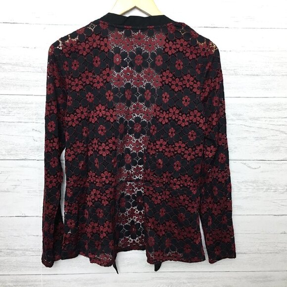 NEW Logo by Lori Goldstein Burgundy & Black Floral Lace Cardigan Tie Front Small - Picture 11 of 12